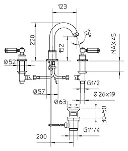 Смеситель для раковины Bossini Liberty золото Z001302.021, 3