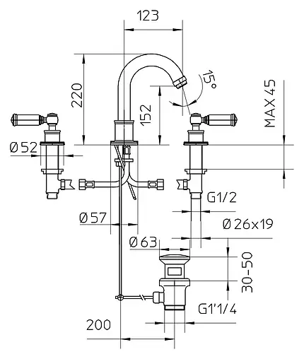 Смеситель для раковины Bossini Liberty золото Z001302.021
