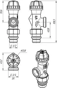 Вентиль терморегулирующий осевой ¾"ек x ½"н Valtec VT.180.NER.04 Вентиль терморегулирующий осевой ¾"ек x ½"н Valtec VT.180.NER.04, 2