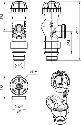 Вентиль терморегулирующий осевой ¾&quot;ек x ½&quot;н Valtec VT.180.NER.04