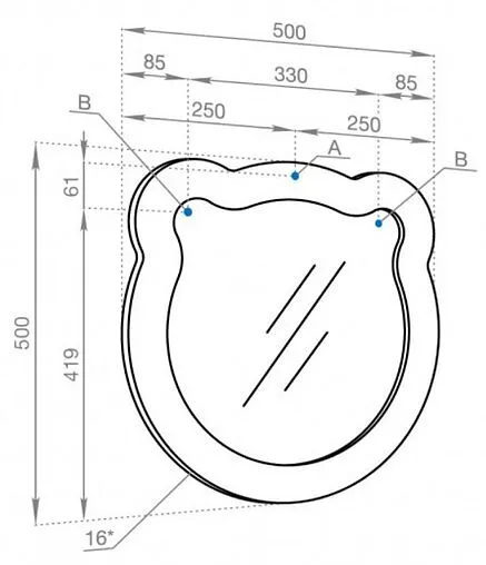Зеркало Aquaton Каспер Мишка 50 голубой матовый 1A283502CR0E0