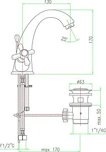 Смеситель для раковины Fiore Margot бронза 26ZZ0623, 2