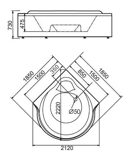 Ванна акриловая с гидромассажем Gemy 185x185 G9088 O