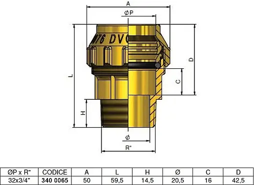Муфта компрессионная переходная 32мм x ¾&quot;н Tiemme 3400065