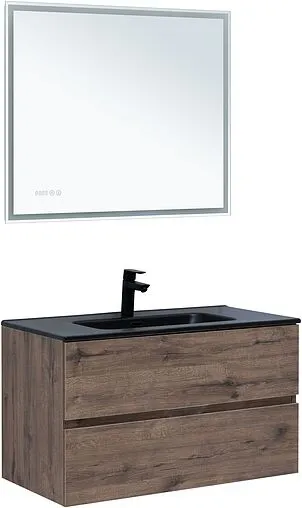 Тумба-умывальник подвесная Aquanet Алвита New 90 дуб веллингтон/табак 00334187+00284029