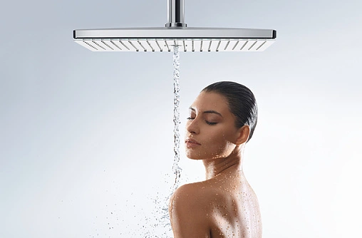 Лейка верхнего душа с настенным креплением Hansgrohe Rainmaker Select 460 3jet черное стекло/хром 24007600