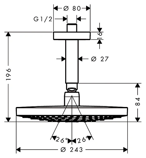Лейка верхнего душа с потолочным креплением Hansgrohe Raindance Select S 240 2jet белый/хром 26467400
