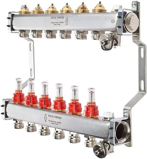 Группа коллекторная с расходомерами 10 отводов 1&quot;в/в x ¾&quot;ек Royal Thermo RTE 52.110