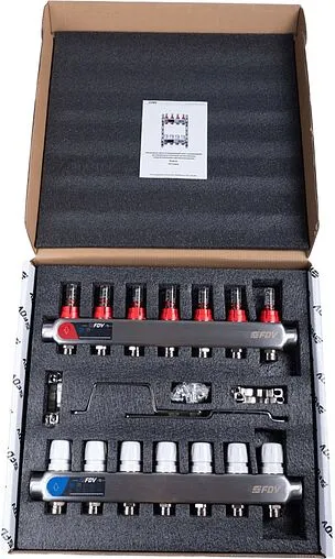 Группа коллекторная с расходомерами 7 отводов 1&quot;в/в x ¾&quot;ек FDV S1101A-1/7