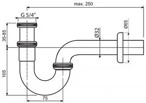Сифон трубный для раковины Ideal Standard хром A2305AA Сифон трубный для раковины Ideal Standard хром A2305AA, 2