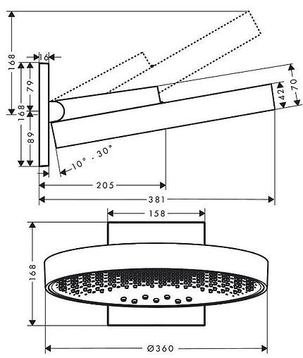 Лейка верхнего душа с настенным креплением Hansgrohe Rainfinity 360 3jet чёрный матовый 26234670