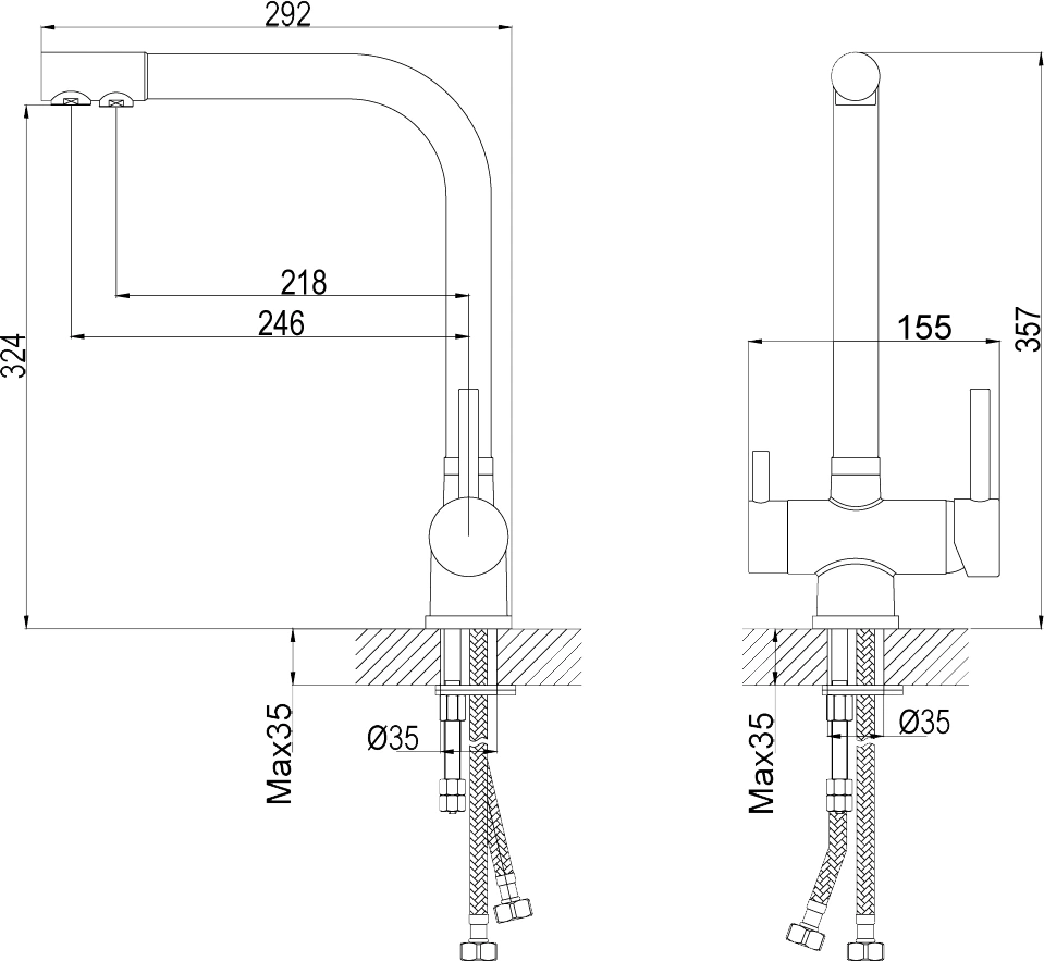 Смеситель для кухни с подключением к фильтру Rossinka хром Z40-25