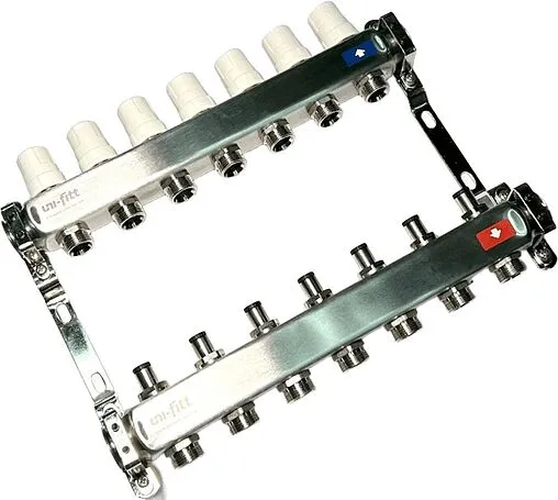 Группа коллекторная без расходомеров 7 отводов 1&quot;в/в x ¾&quot;ек Uni-fitt OPTIMAL 451B4307.RU