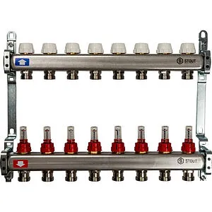 Группа коллекторная с расходомерами 8 отводов 1&quot;в/в x ¾&quot;ек Stout SMS 0917 000008, 1