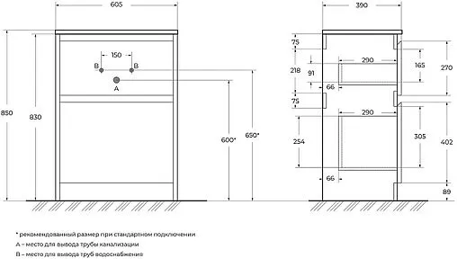 Тумба-умывальник напольная BelBagno KRAFT 60 Bianco Opaco KRAFT39-600/390-2C-PIA-BO+BB600/390ETL