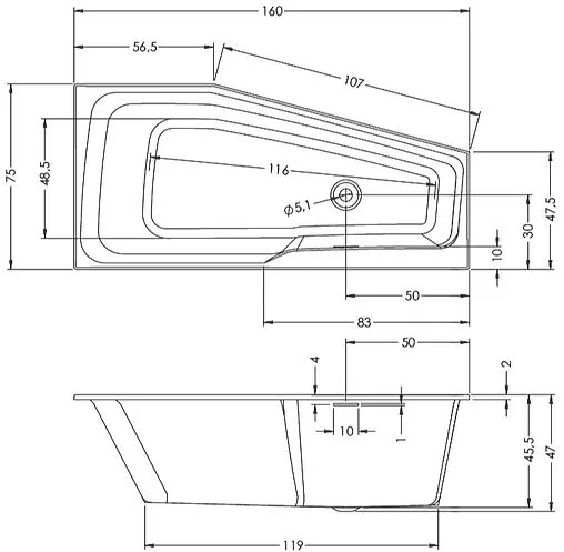 Ванна акриловая Riho Space 160x75 R B111001005