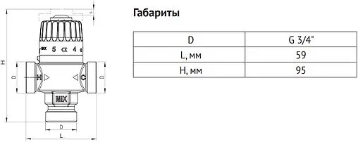 Трехходовой термостатический смесительный клапан ¾&quot; +30...+65°С Kvs 1.8 Uni-Fitt 353G2230