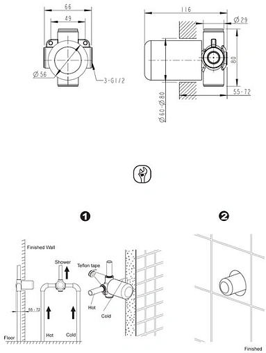 Скрытая часть смесителя для 1 потребителя Bravat Built-in D999CP-ENG Скрытая часть смесителя для 1 потребителя Bravat Built-in D999CP-ENG