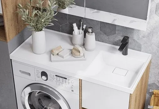 Тумба-умывальник напольная над стиральной машиной Aquaton Лондри 105 R дуб сантана 1A2670K1LH0C0+