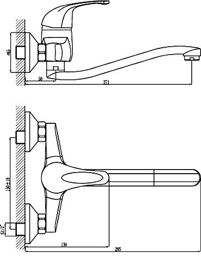 Смеситель для кухни настенный Rossinka хром C40-24 Смеситель для кухни настенный Rossinka хром C40-24