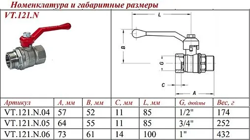 Кран шаровый ¾&quot;в x ¾&quot;н Valtec Стандарт ГОСТ Р 59553-2021 VT.121.N.05