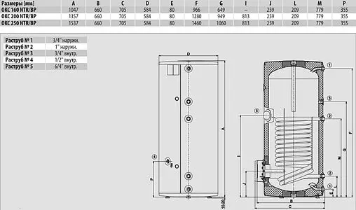 Бойлер косвенного нагрева с возможностью установки ТЭНа Drazice OKC 250 NTR/BP (32 кВт) 110970101