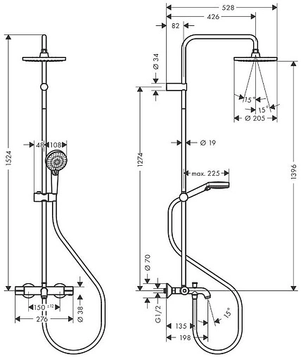 Душевая система с термостатом для ванны Hansgrohe Vernis Blend 200 1jet хром 26274000