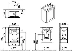 Тумба-умывальник подвесная VitrA Root Classic 45 L тёмно-синий 68608 Тумба-умывальник подвесная VitrA Root Classic 45 L тёмно-синий 68608, 2