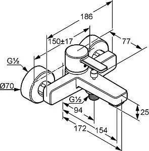 Смеситель для ванны Kludi Zenta чёрный/хром 386708675 Смеситель для ванны Kludi Zenta чёрный/хром 386708675, 2