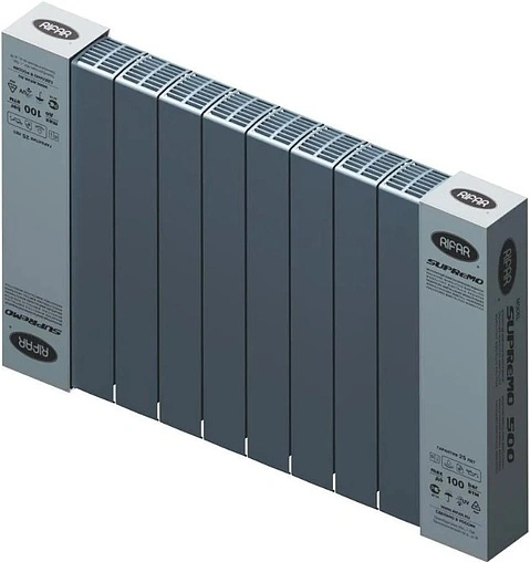 Радиатор биметаллический 10 секций нижнее правое подключение Rifar Supremo Ventil 500 серый RSVRP50010 tit