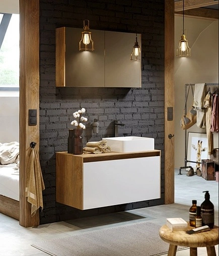 Тумба-умывальник подвесная Aqwella Mobi 100 белый/бетон светлый MOB0110W+MOB0710BS+641945