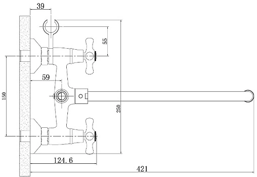 Смеситель для ванны с длинным изливом Rossinka хром H02-84R