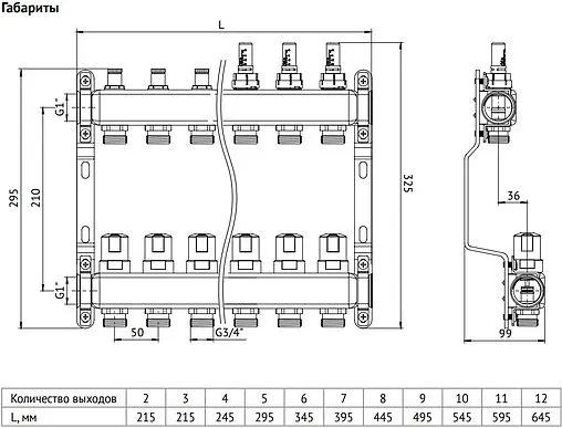 Группа коллекторная без расходомеров 12 отводов 1&quot;в/в x ¾&quot;ек Uni-fitt OPTIMAL 451B4312.RU
