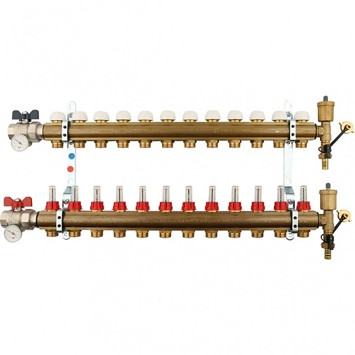 Группа коллекторная с расходомерами 12 отводов 1&quot;в/в x ¾&quot;ек Tiemme 3870018