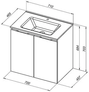 Тумба-умывальник подвесная Aquanet Алвита New 70 дуб веллингтон 00303906+00284027, 2