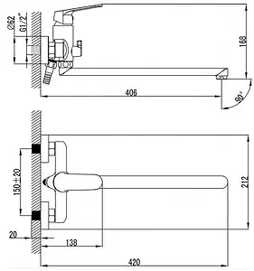 Смеситель для ванны с длинным изливом SMARTsant Флай хром SM213502AA, 2