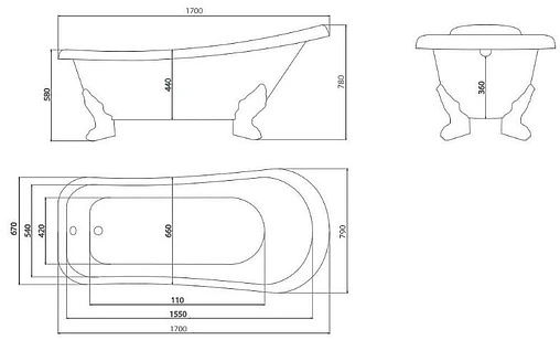 Ванна отдельностоящая из искусственного камня Esse Santorini 171x78 без ножек ESAN1700