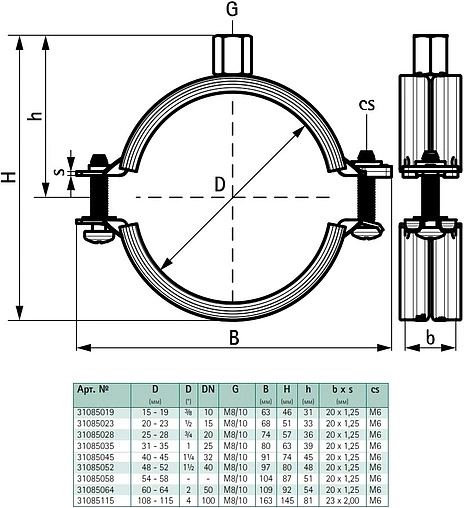 Хомут сантехнический обрезиненный 2" (54-58мм) Walraven Bifix G2 31085058