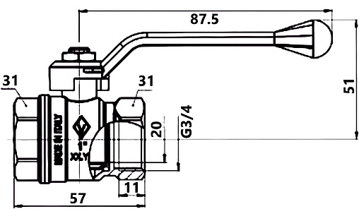 Кран шаровый ¾"в x ¾"в Bugatti New Jersey 09100013