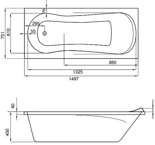 Ванна акриловая Santek Каледония 150x75 1WH302383 Ванна акриловая Santek Каледония 150x75 1WH302383