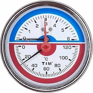 Термоманометр аксиальный TIM 80мм 6 бар 120°С ½&quot; Y-80T-6, 1