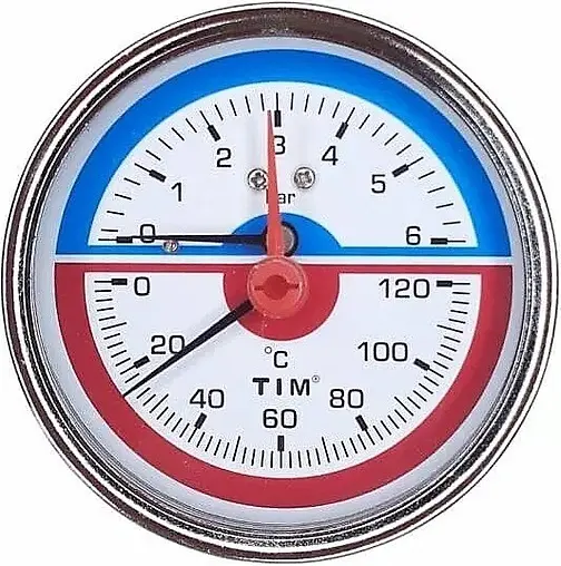 Термоманометр аксиальный TIM 80мм 6 бар 120°С ½&quot; Y-80T-6