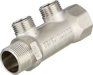 Коллектор распределительный проходной 2 отвода ¾"в/н x ½"к Valtec VTc.500.N.0502 Коллектор распределительный проходной 2 отвода ¾"в/н x ½"к Valtec VTc.500.N.0502, 4