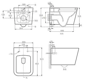 Унитаз подвесной безободковый Hansmann keramik Kvadro Dark Grey темно-серый УНИ0018, 2