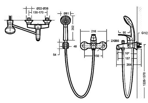 Комплект для ванны 3 в 1 Bravat Fit хром F00315C