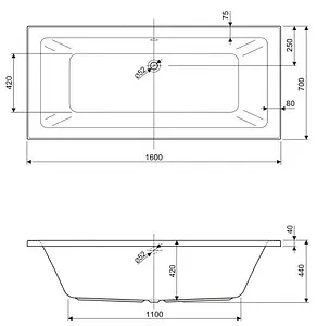Ванна акриловая Cezares Plane Mini 160x70, 2