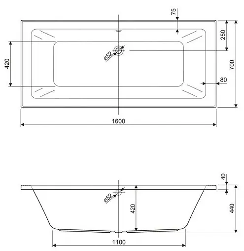 Ванна акриловая Cezares Plane Mini 160x70