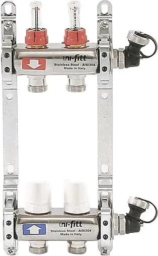 Группа коллекторная с расходомерами 2 отвода 1&quot;в/в x ¾&quot;ек Uni-fitt 450I4302