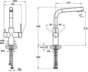 Смеситель для кухни с подключением к фильтру VitrA Split хром A42144EXP, 2