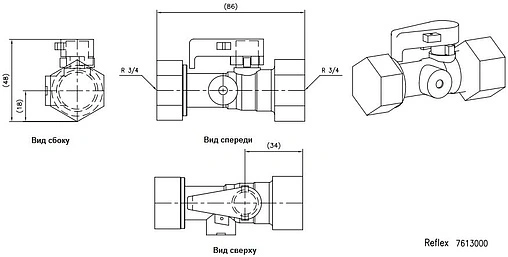 Присоединительный комплект для расширительного бака ¾&quot;в x ¾&quot;нг x ш Reflex 7613000
